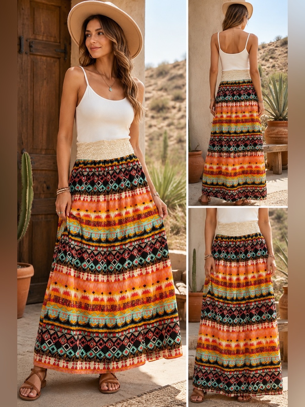 Rue21 Boho Southwestern Print Maxi Skirt Smocked Waist Women’s S